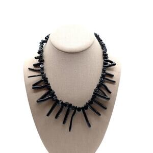 Vintage 70s Tribal Island Look Black Coral Graduated Branch & Bead 19" Necklace